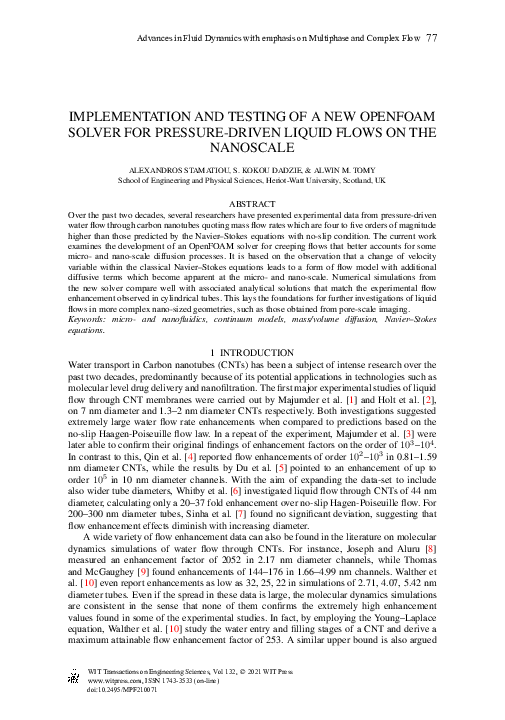 (PDF) Implementation and Testing of a New Openfoam Solver for Pressure ...