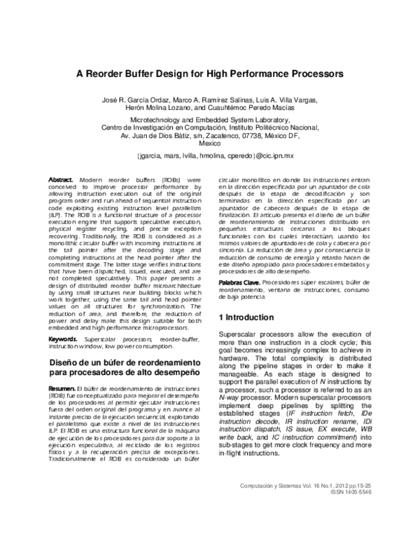 (PDF) A Reorder Buffer Design for High Performance Processors