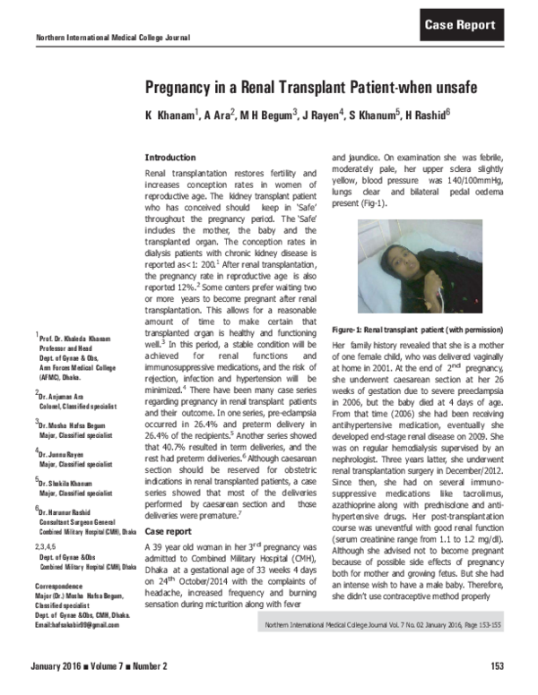 (PDF) Pregnancy in a Renal Transplant Patient-when unsafe