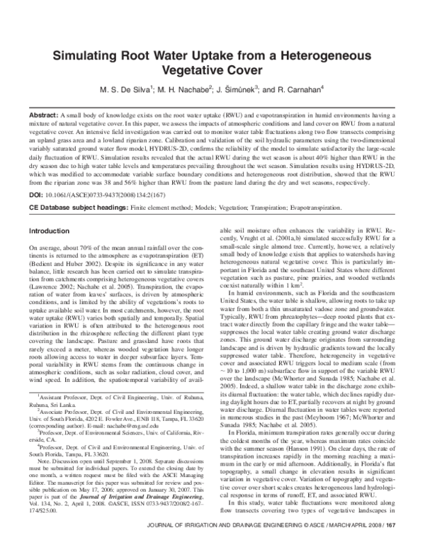 (PDF) Simulating Root Water Uptake from a Heterogeneous Vegetative ...