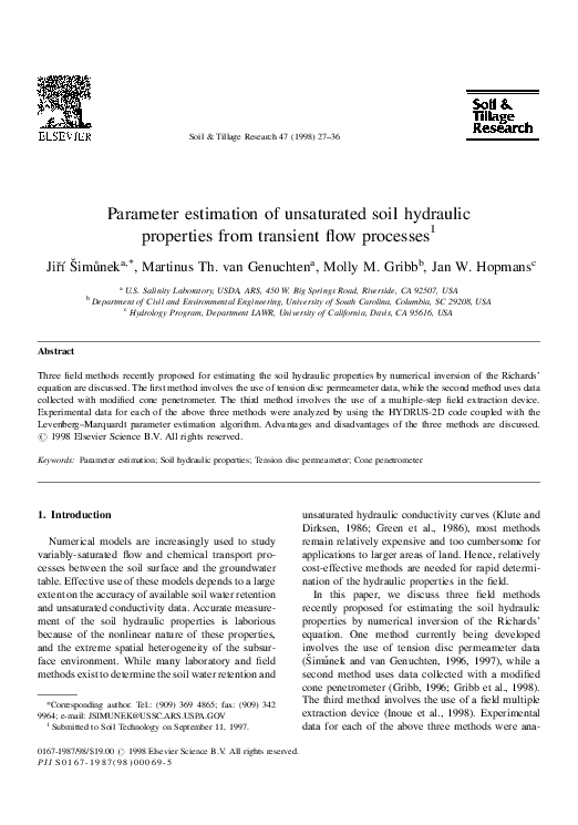 (PDF) Parameter estimation of unsaturated soil hydraulic properties ...