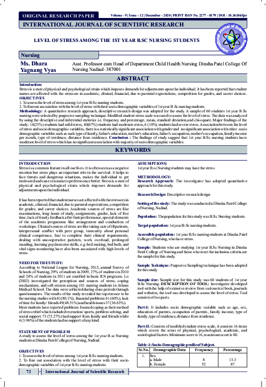 (PDF) Level of Stress Among the 1ST Year B.SC Nursing Students