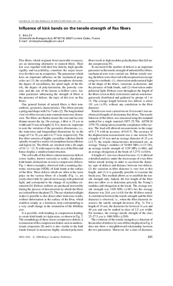 (PDF) Influence of kink bands on the tensile strength of flax fibers