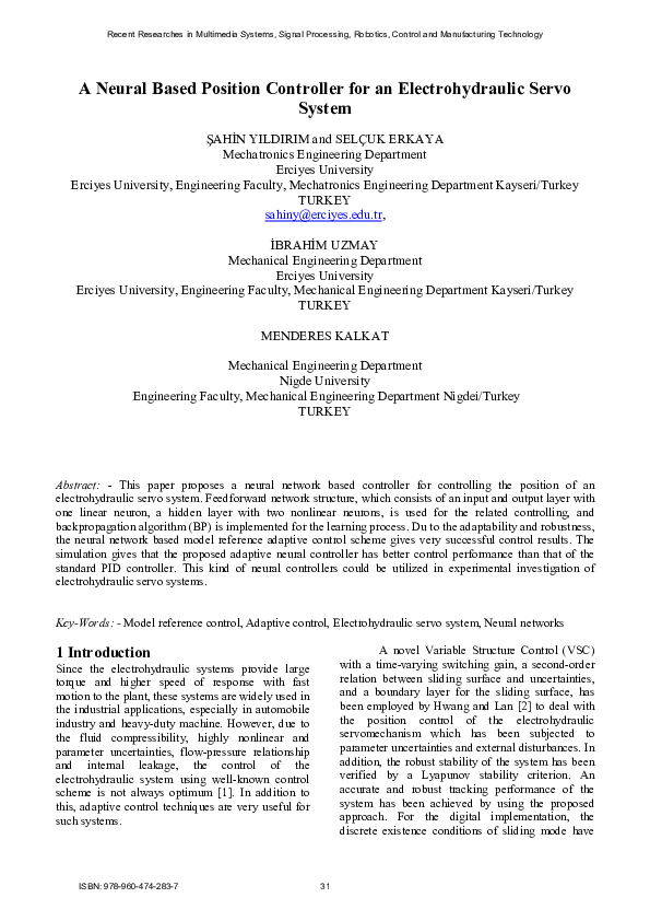 (PDF) A neural based position controller for an electrohydraulic servo ...