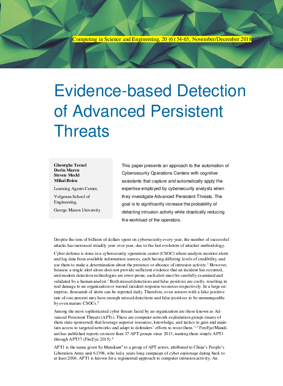 (PDF) Evidence-Based Detection of Advanced Persistent Threats