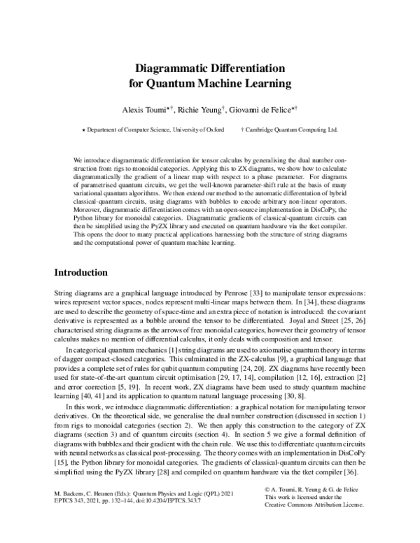 (PDF) Diagrammatic Differentiation for Quantum Machine Learning