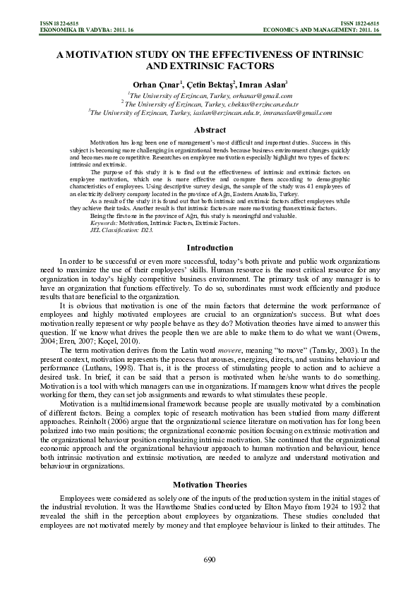 (PDF) A Motivation Study on the Effectiveness of Intrinsic and ...