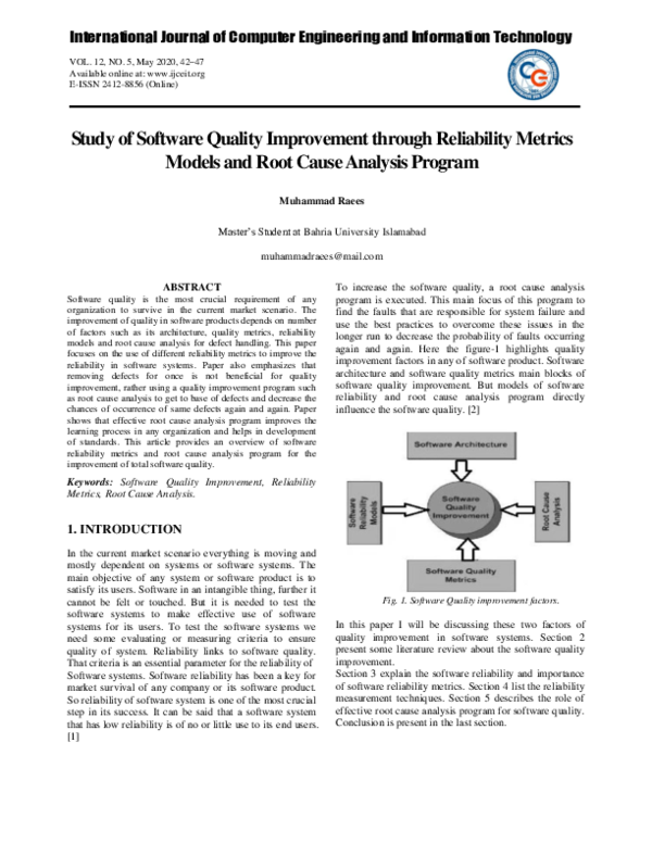 (PDF) Study of Software Quality Improvement through Reliability Metrics ...