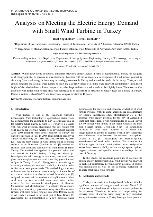 (PDF) Analysis on Meeting the Electric Energy Demand With Small Wind ...