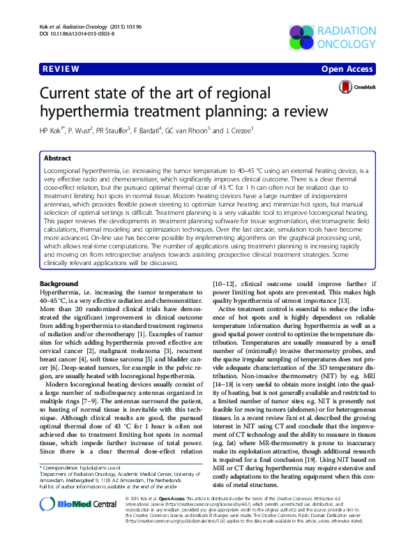 (PDF) Current state of the art of regional hyperthermia treatment ...