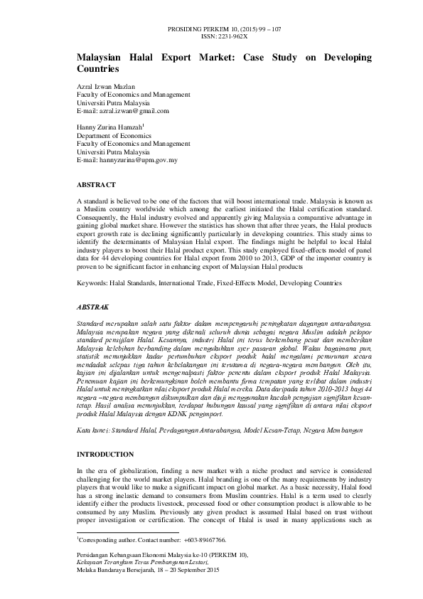 (PDF) Malaysian Halal Export Market: Case Study on Developing Countries