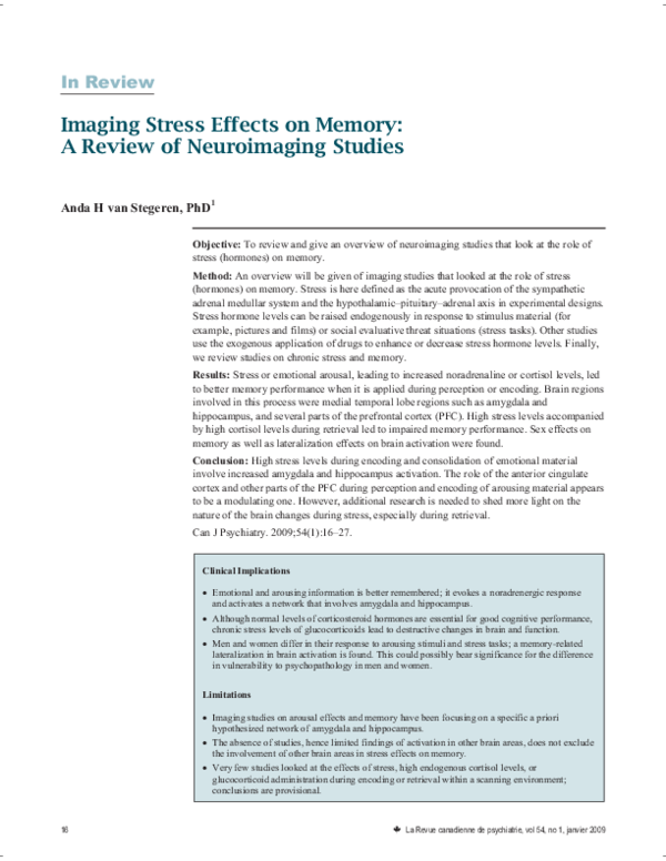 (PDF) Imaging Stress Effects on Memory: A Review of Neuroimaging Studies