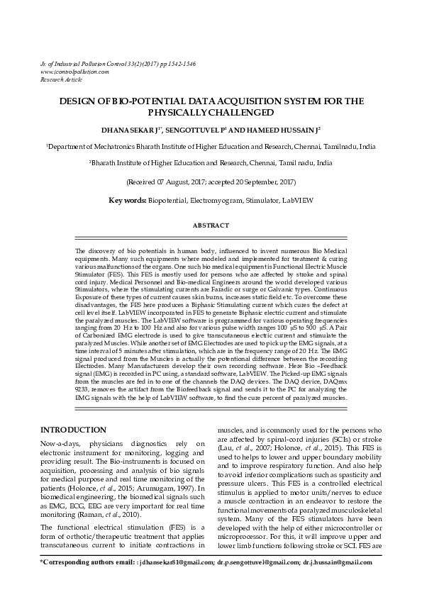 (PDF) Design of Bio-Potential Data Acquisition System for Thephysically ...
