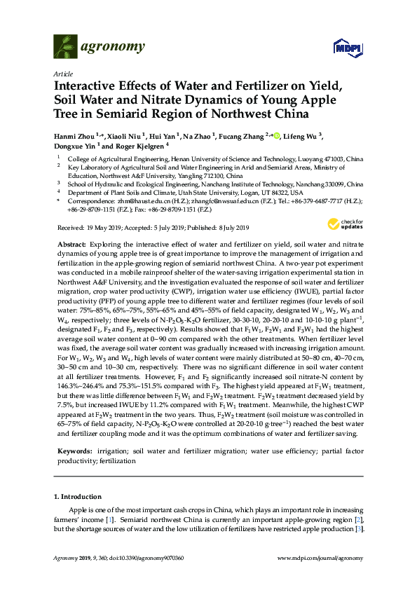 (PDF) Interactive Effects of Water and Fertilizer on Yield, Soil Water ...