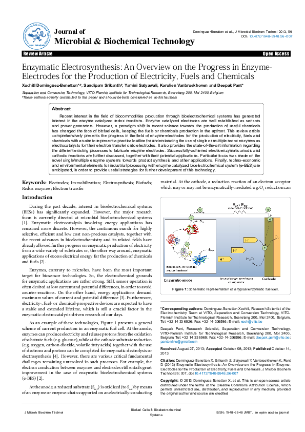 (PDF) Enzymatic electrosynthesis: An overview on the progress in enzyme ...