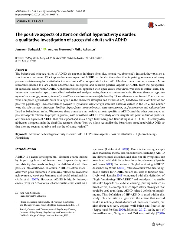 (PDF) The positive aspects of attention deficit hyperactivity disorder ...