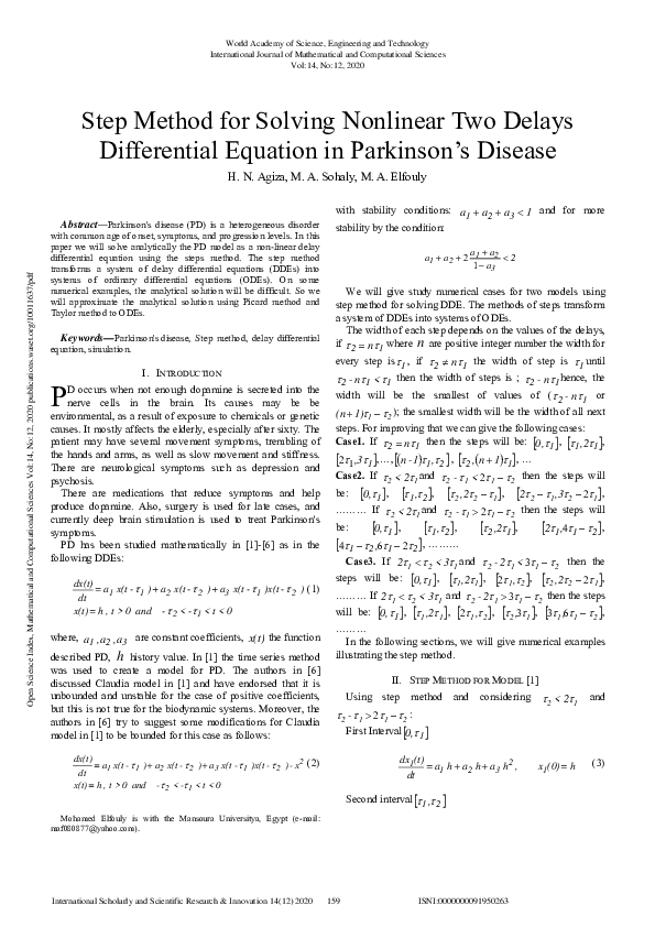 (PDF) Step Method for Solving Nonlinear Two Delays Differential ...