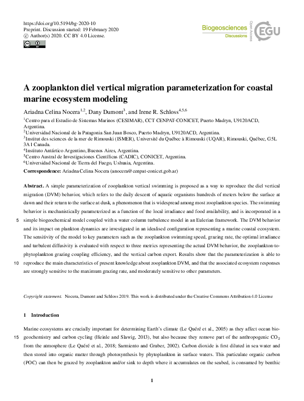 (PDF) A zooplankton diel vertical migration parameterization for ...