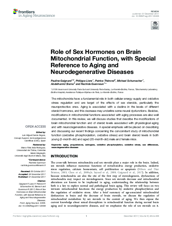 (PDF) Role of Sex Hormones on Brain Mitochondrial Function, with ...
