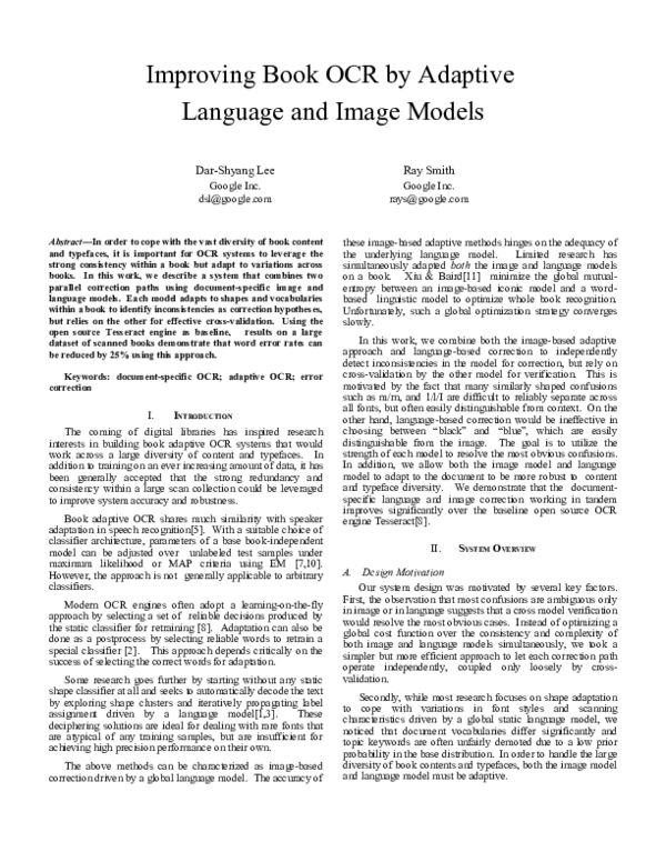 (PDF) Improving Book OCR by Adaptive Language and Image Models