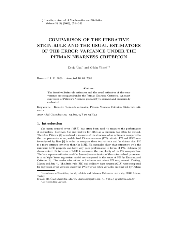 (PDF) Comparison of the Iterative Stein-Rule and the Usual Estimators ...