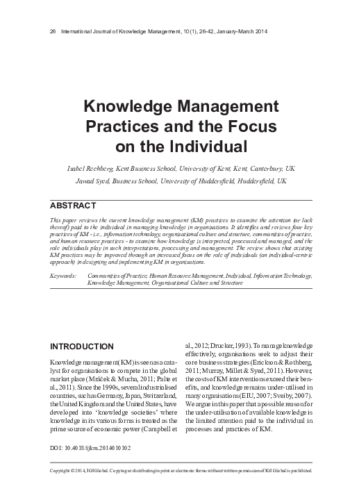 (PDF) Knowledge Management Practices and the Focus on the Individual