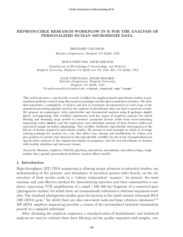 (PDF) Reproducible Research Workflow in R for the Analysis of ...