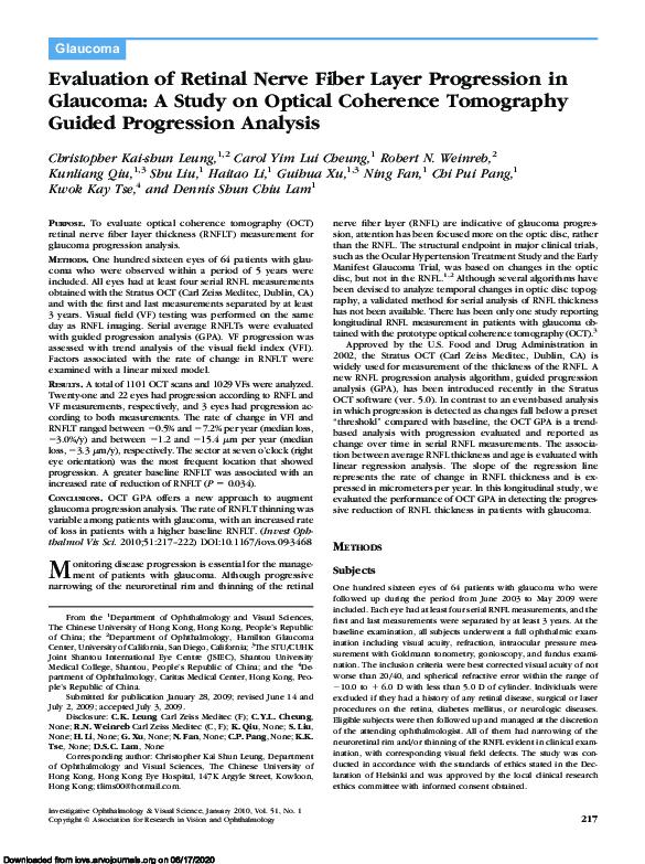 (PDF) Evaluation of Retinal Nerve Fiber Layer Progression in Glaucoma ...