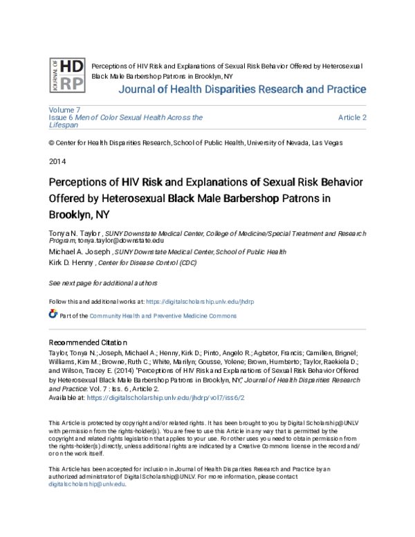 (PDF) Perceptions of HIV Risk and Explanations of Sexual Risk Behavior ...
