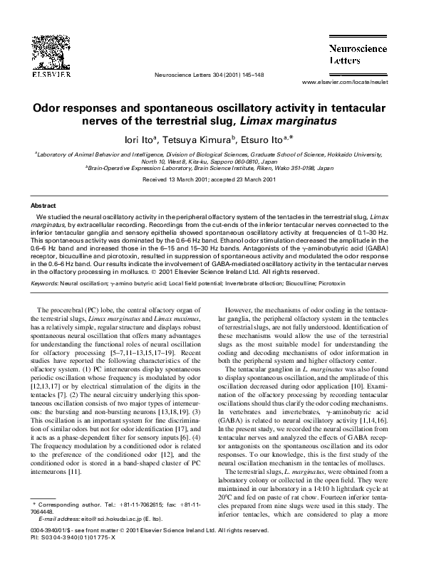 (PDF) Odor responses and spontaneous oscillatory activity in tentacular ...