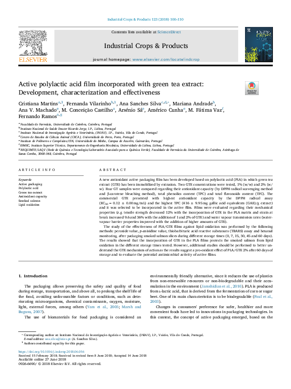(PDF) Active polylactic acid film incorporated with green tea extract ...