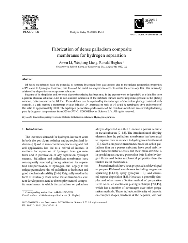 (PDF) Fabrication of dense palladium composite membranes for hydrogen ...