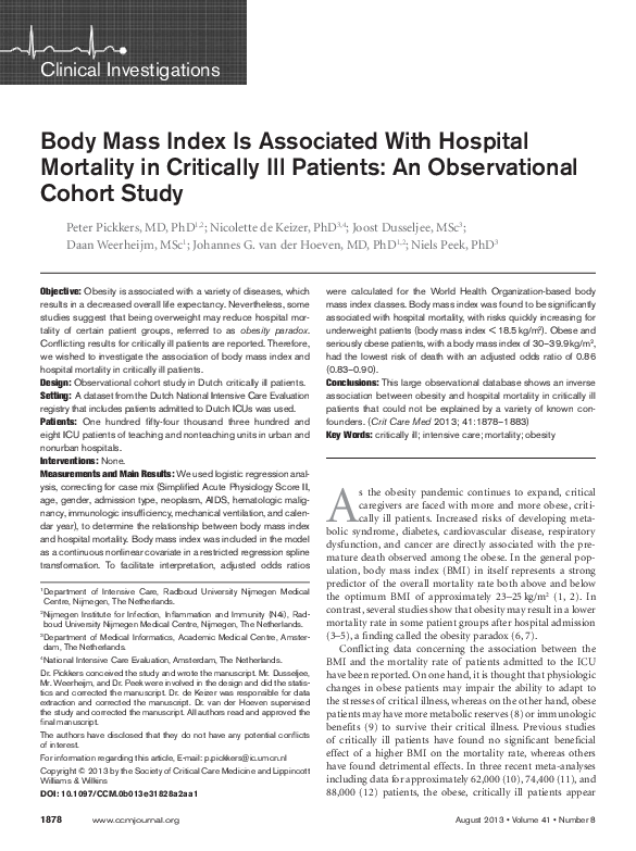 (PDF) Body Mass Index Is Associated With Hospital Mortality in ...