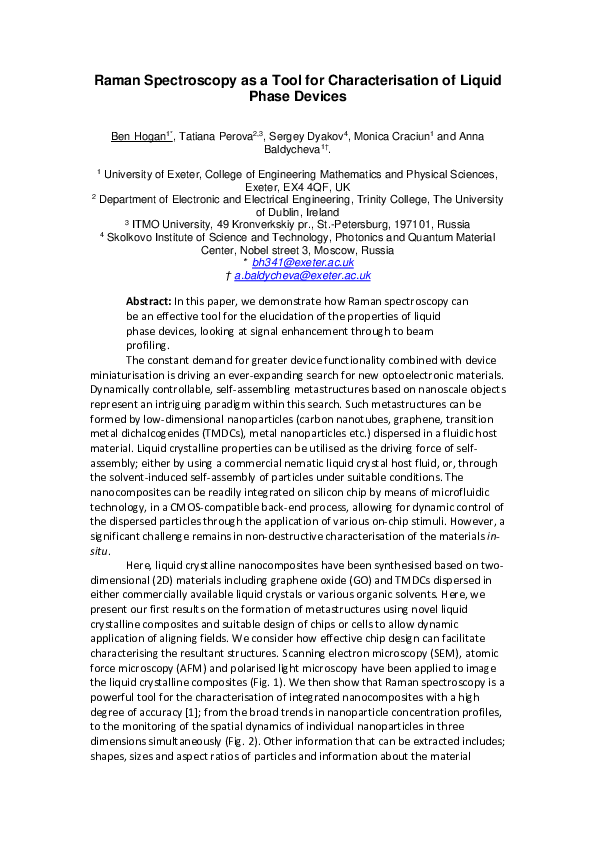 (PDF) Raman Spectroscopy as a Tool for Characterisation of Liquid Phase ...