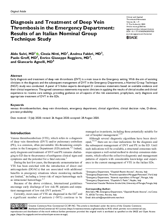 (PDF) Diagnosis and Treatment of Deep Vein Thrombosis in the Emergency ...