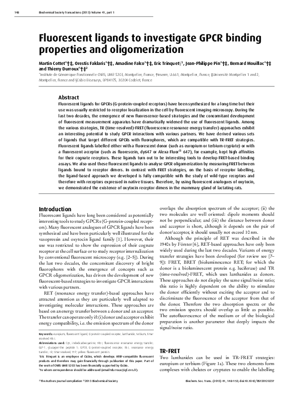 (PDF) Fluorescent ligands to investigate GPCR binding properties and ...