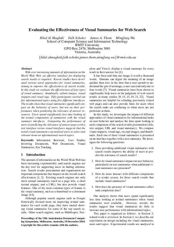 (PDF) Evaluating the effectiveness of visual summaries forweb search