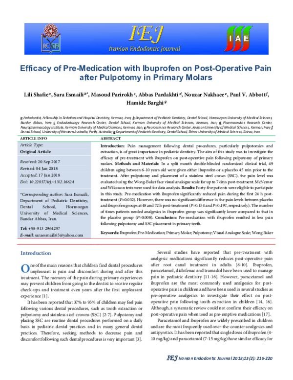 (PDF) Efficacy of PreMedication with Ibuprofen on PostOperative Pain