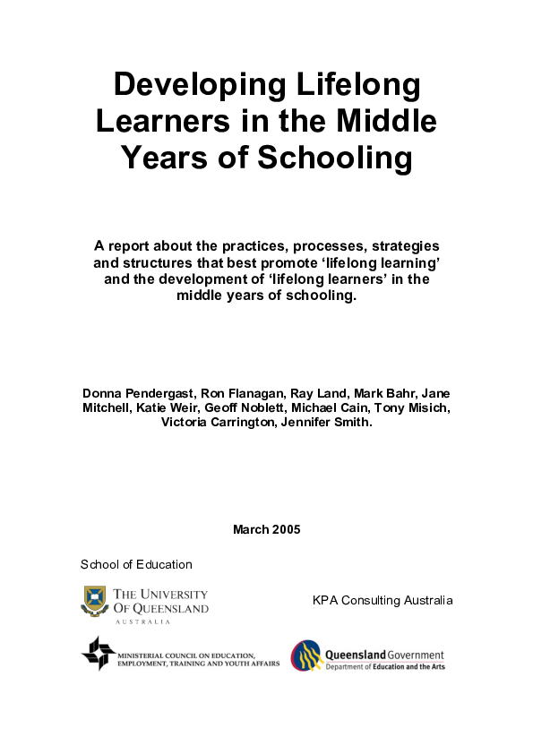 (PDF) Developing Lifelong Learners in the Middle Years of Schooling: A ...