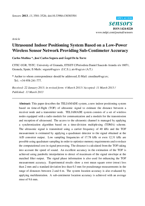 (PDF) Article Ultrasound Indoor Positioning System Based on a Low-Power ...