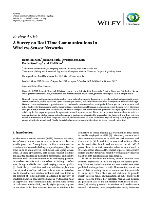 (PDF) A Survey on Real-Time Communications in Wireless Sensor Networks