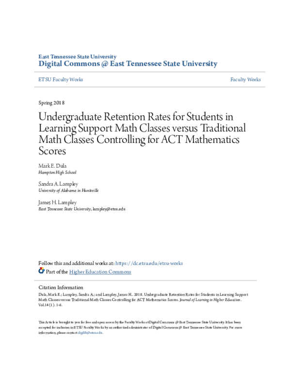 (PDF) Undergraduate Retention Rates for Students in Learning Support ...