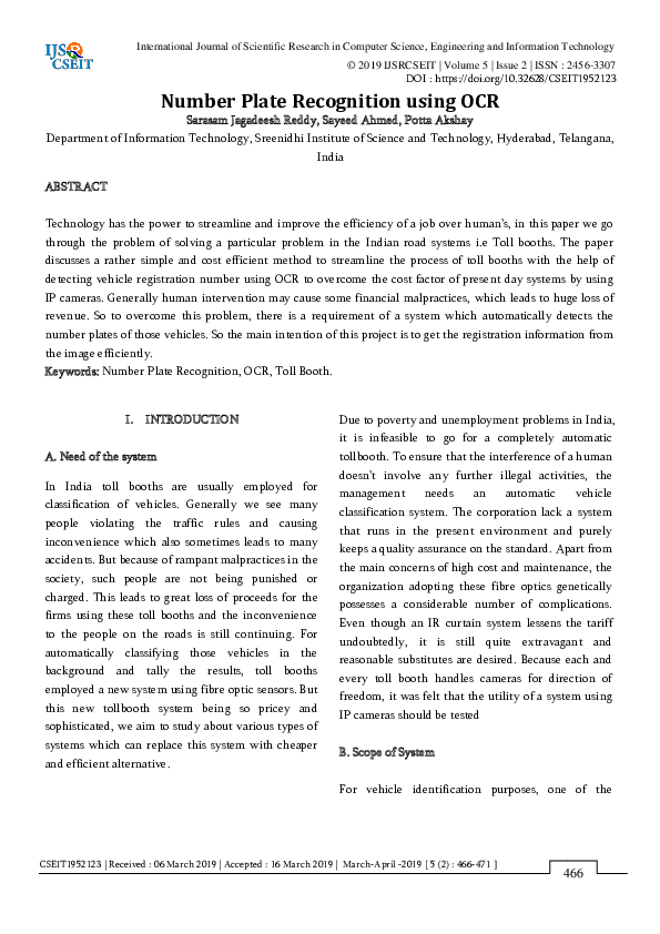 (PDF) Number Plate Recognition using OCR