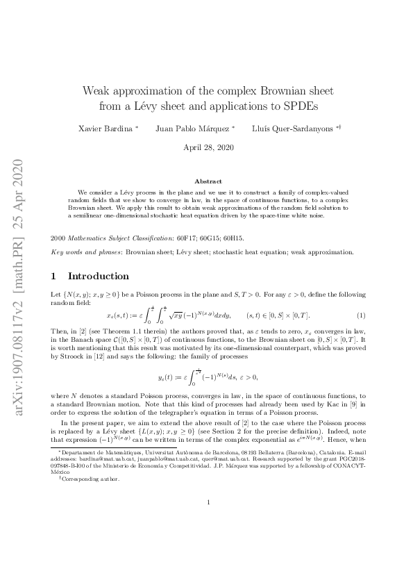 (PDF) Weak approximation of the complex Brownian sheet from a Lévy ...