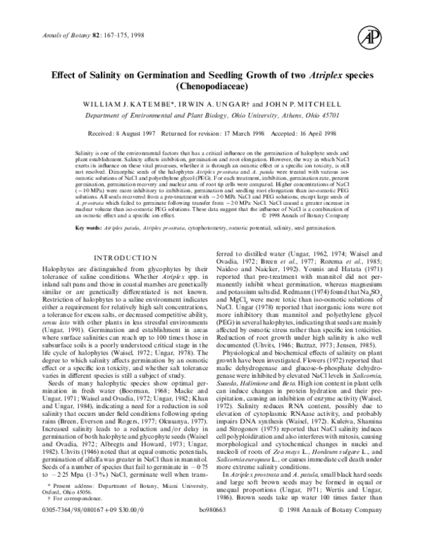 (PDF) Effect of Salinity on Germination and Seedling Growth of Four ...