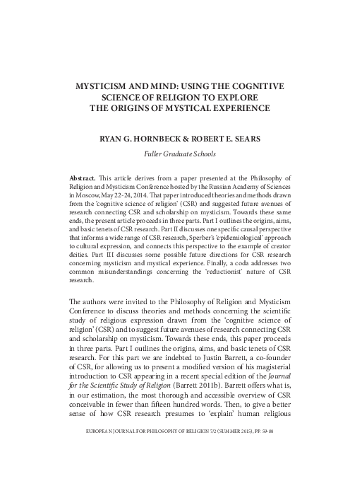 (PDF) Mysticism and Mind: Using the Cognitive Science of Religion to ...