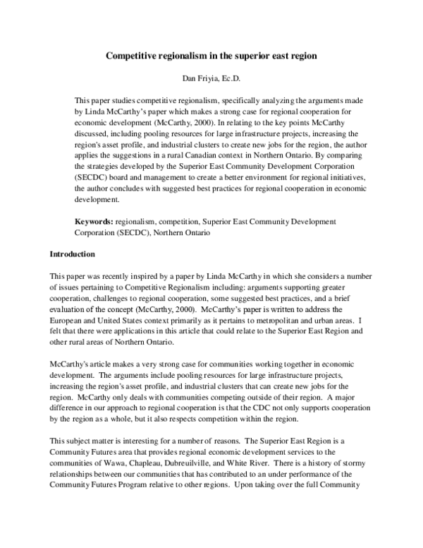 (PDF) Competitive regionalism in the superior east region