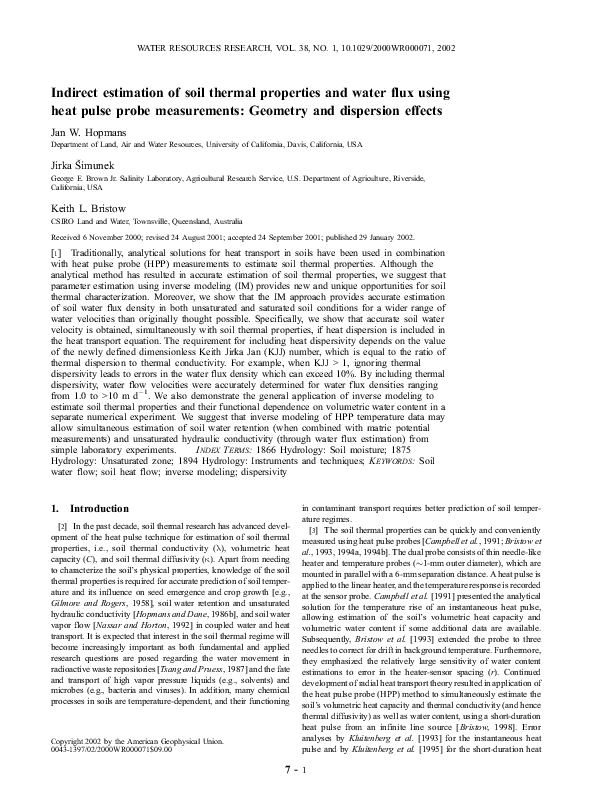 (PDF) Indirect estimation of soil thermal properties and water flux ...