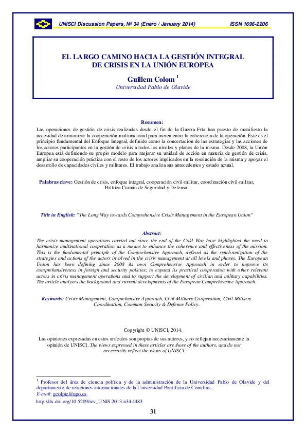 (PDF) El largo camino hacia la gestión integral de la Crisis en la ...