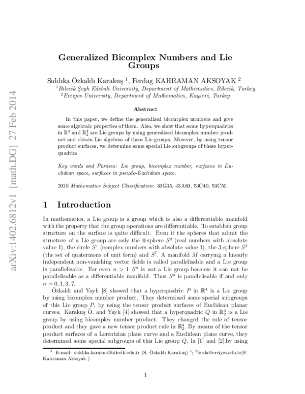 (PDF) Generalized Bicomplex Numbers and Lie Groups